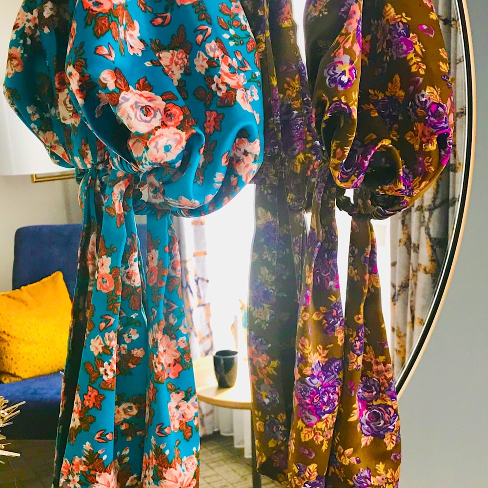 I Love H81 silky turquoise & Brown head scarf Boho